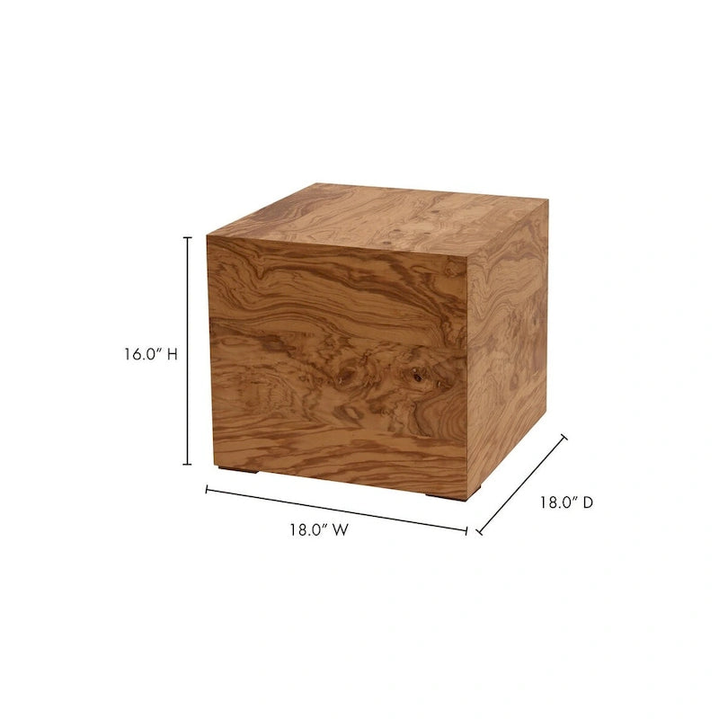 Table d'appoint moderne en loupe de bois naturel - 18L x 18P x 16H