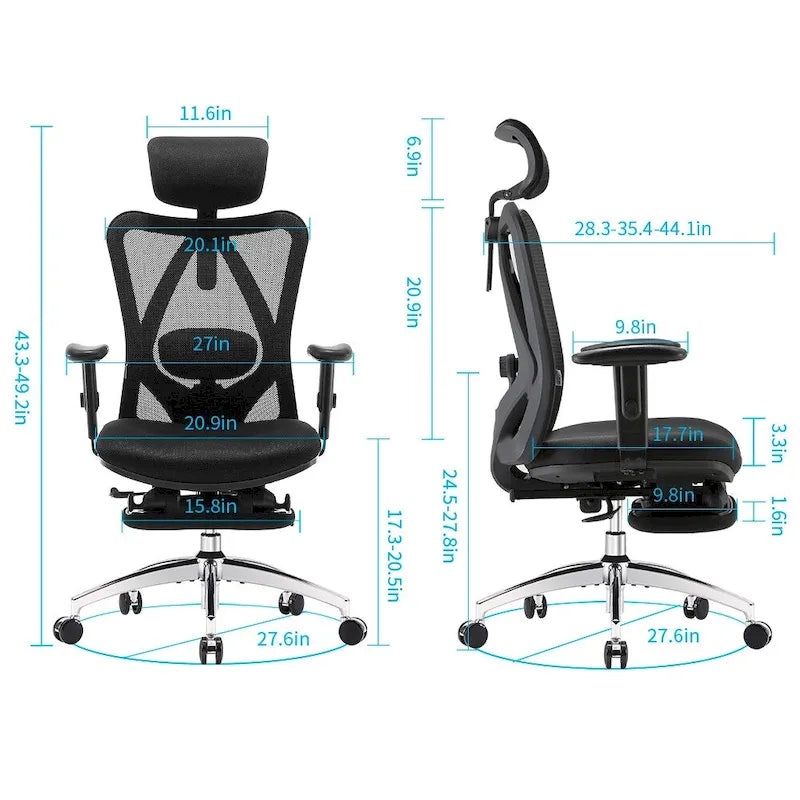 Chaise de bureau ergonomique avec repose-pieds, fauteuil à dossier haut pour personnes de grande taille, noir - 68*70*130