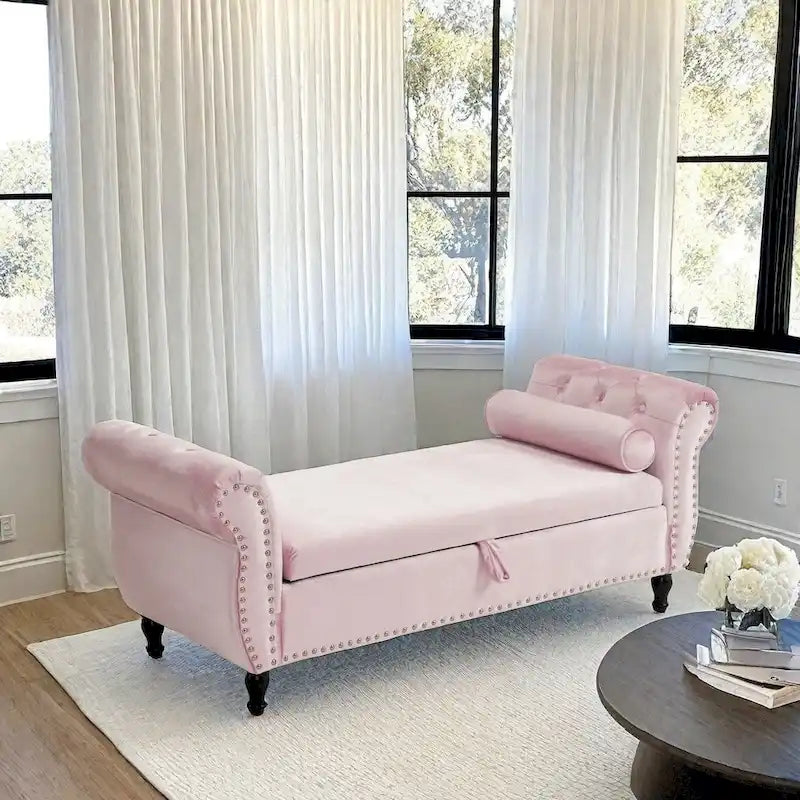 Banc ottoman de rangement multifonctionnel en velours traditionnel avec coussin