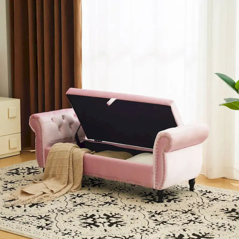Banc ottoman de rangement multifonctionnel en velours traditionnel avec coussin