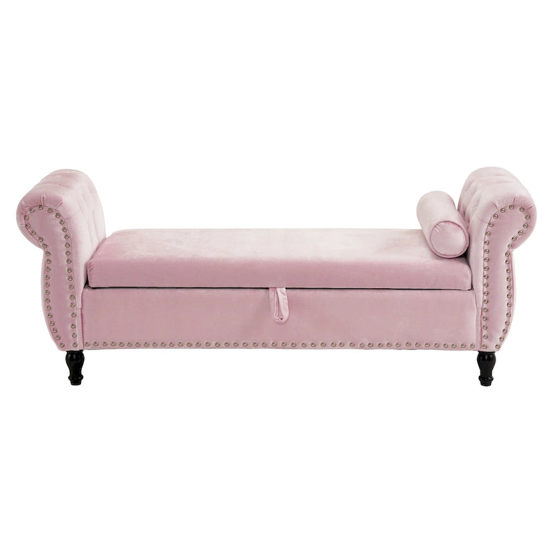Banc ottoman de rangement multifonctionnel en velours traditionnel avec coussin