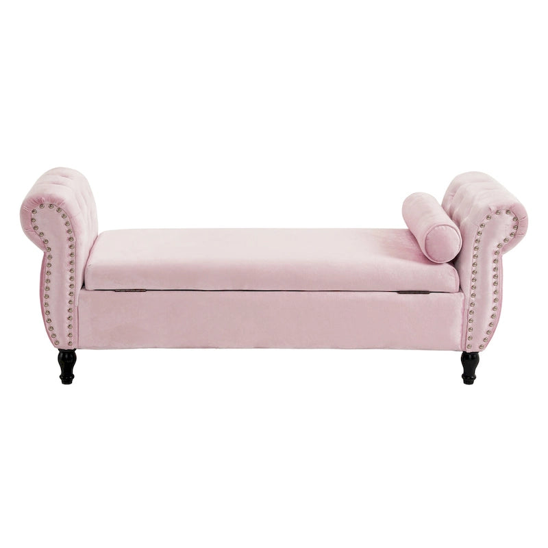 Banc ottoman de rangement multifonctionnel en velours traditionnel avec coussin