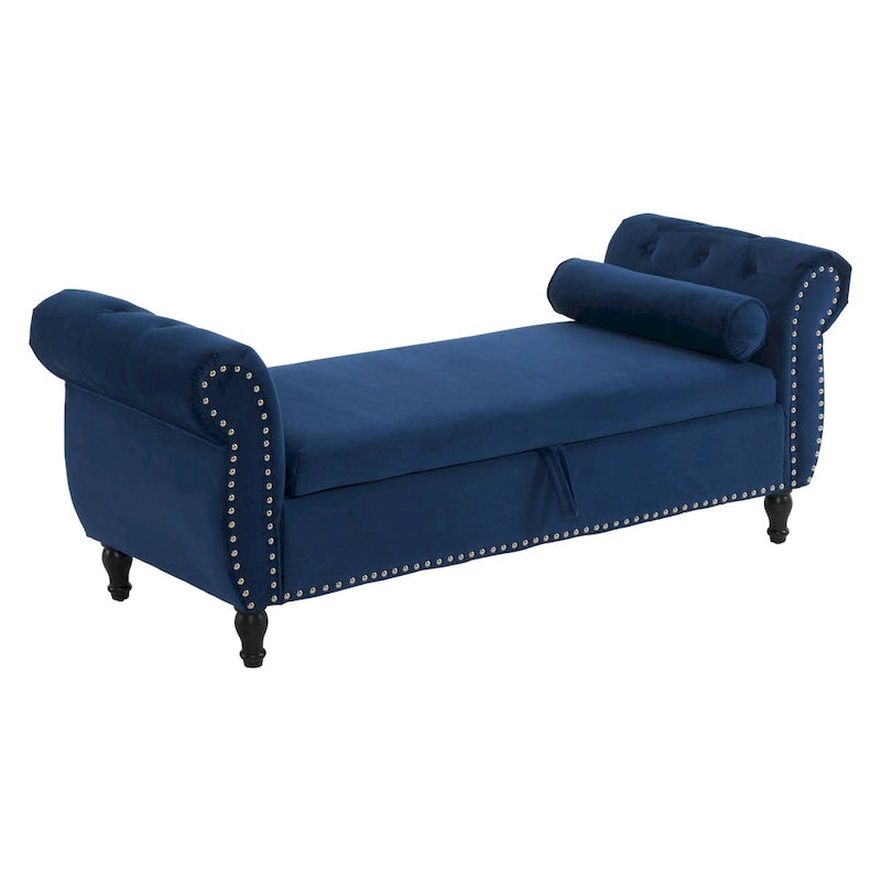 Banc ottoman de rangement multifonctionnel en velours traditionnel avec coussin
