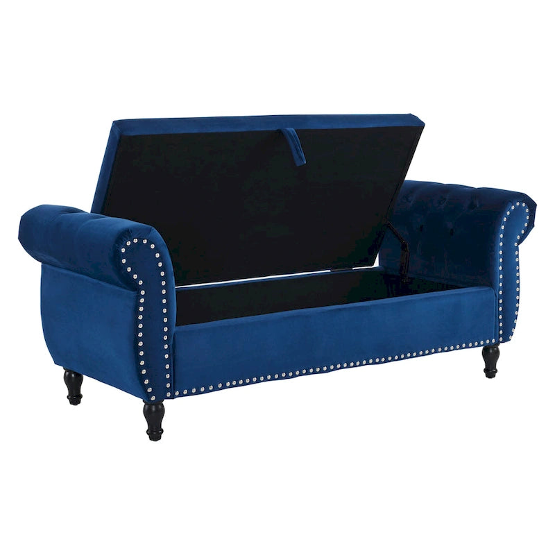 Banc ottoman de rangement multifonctionnel en velours traditionnel avec coussin