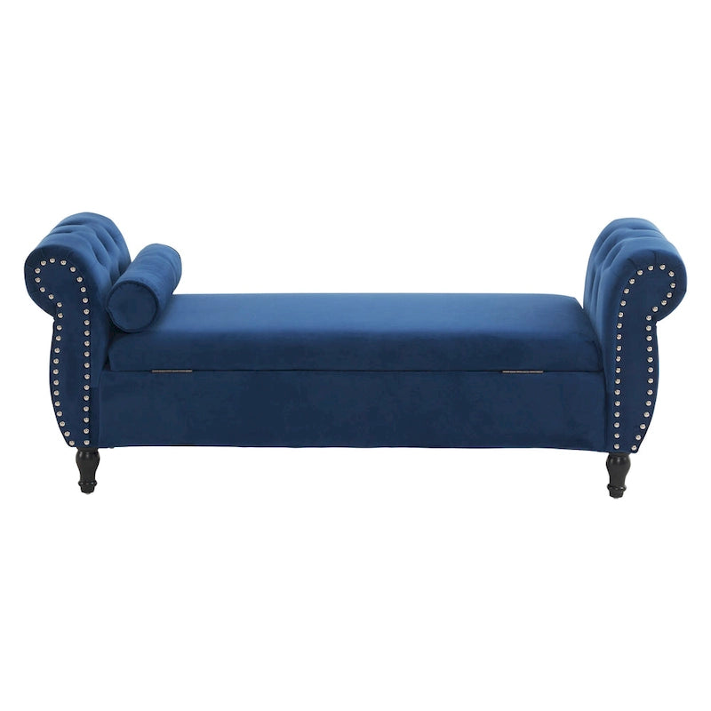 Banc ottoman de rangement multifonctionnel en velours traditionnel avec coussin