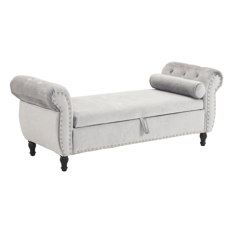 Banc ottoman de rangement multifonctionnel en velours traditionnel avec coussin