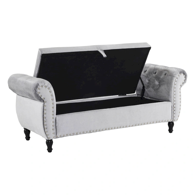 Banc ottoman de rangement multifonctionnel en velours traditionnel avec coussin