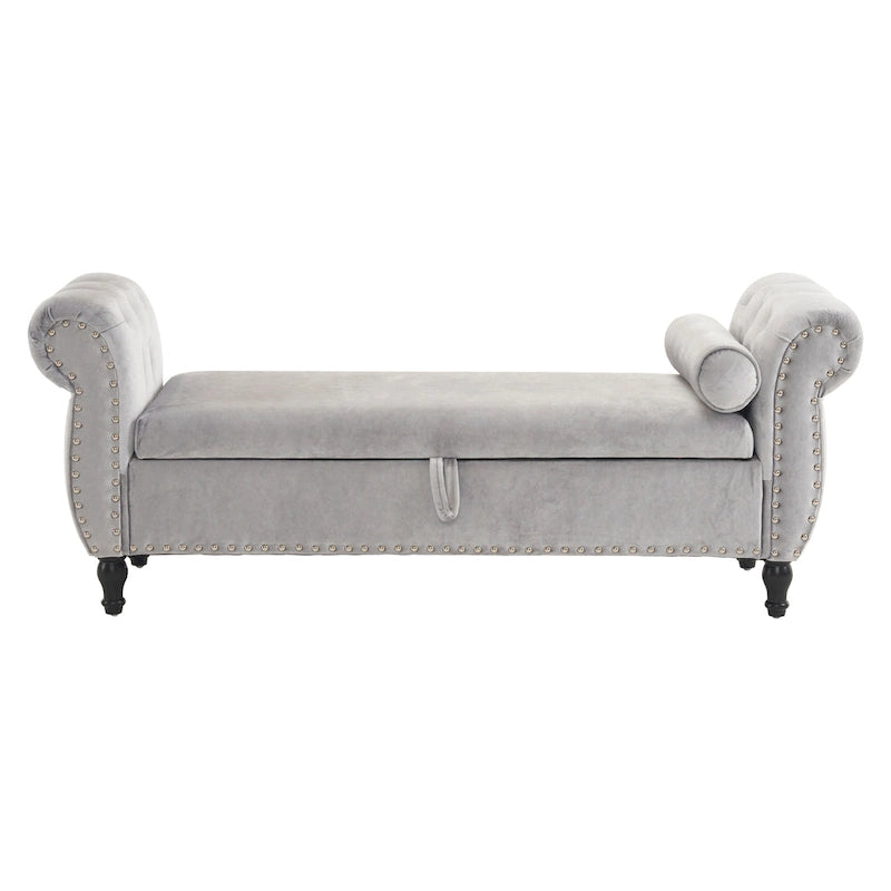 Banc ottoman de rangement multifonctionnel en velours traditionnel avec coussin
